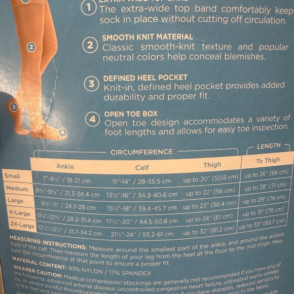 Amazon Medical Compression Stockings 20 - 30 mmHg Beige Thigh High Open Toe Size - Picture 3 of 3